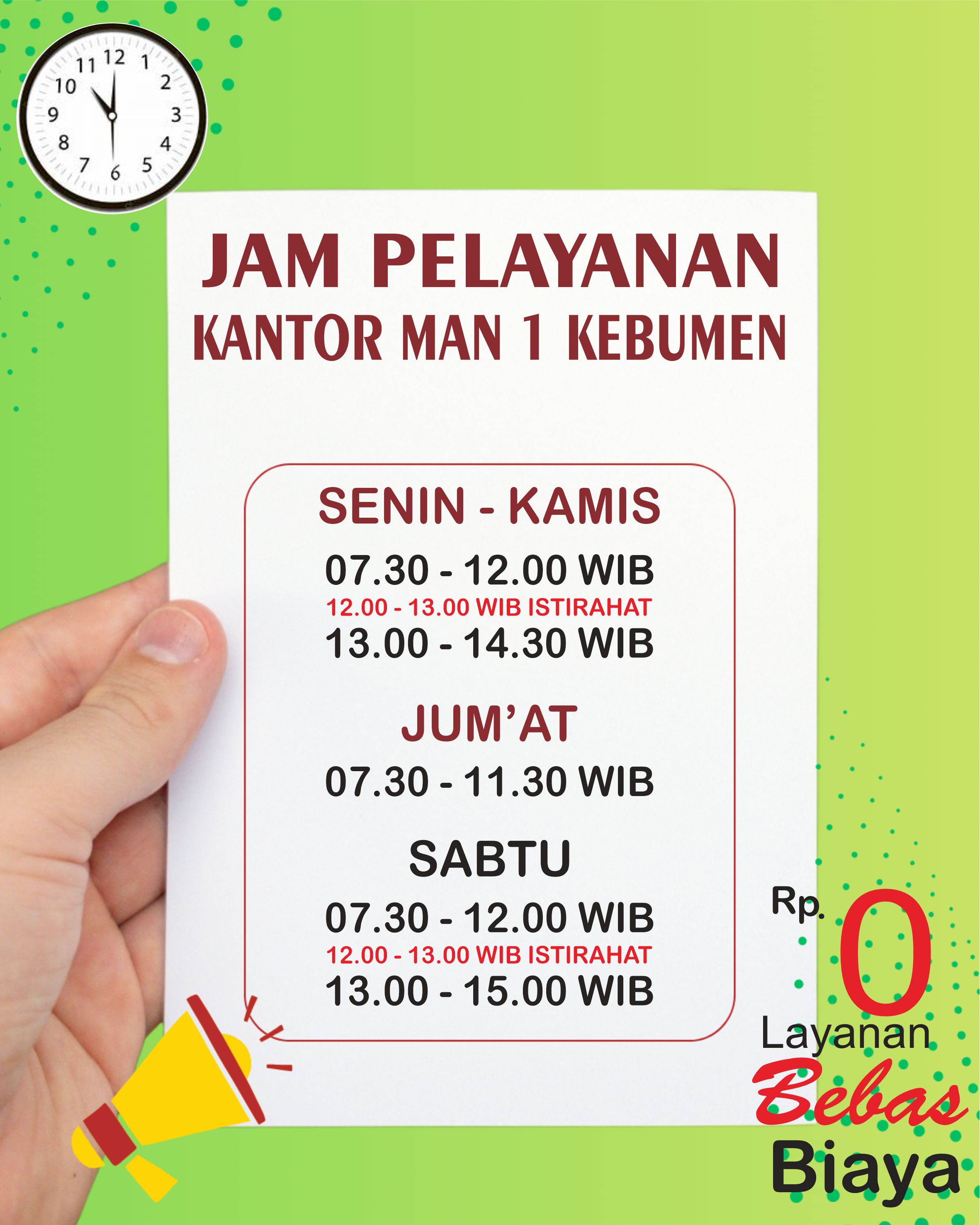 Jam Pelayanan MAN 1 Kebumen